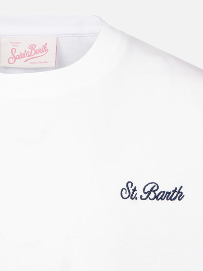 White cotton jersey t-shirt Dover with St. Barth embroidery