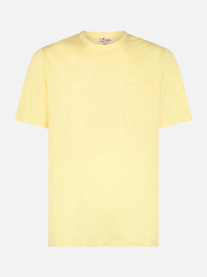 Man yellow linen jersey t-shirt Ecstasea with pocket
