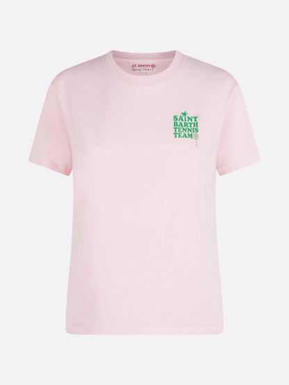 Pink Cotton t-shirt with St Barth tennis team print
