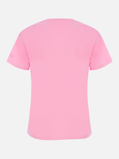 Woman cotton jersey crewneck t-shirt Emilie with Barbie St. Barth print | BARBIE SPECIAL EDITION