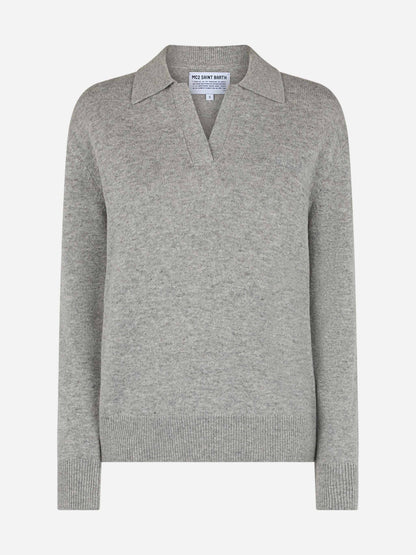 Woman mélange grey sweater Eze with polo collar
