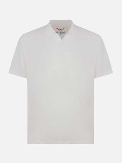 White linen buttonless polo shirt Fraser