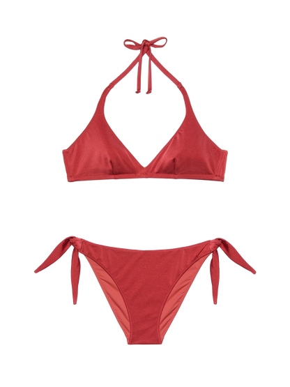 Yali shimmer brick red classic swim briefs - Gaia shimmer brick red triangle bralette top