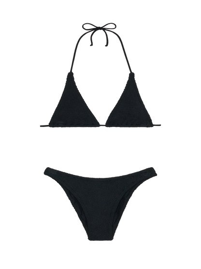 Woman black crinkle triangle bikini Guiana Elise