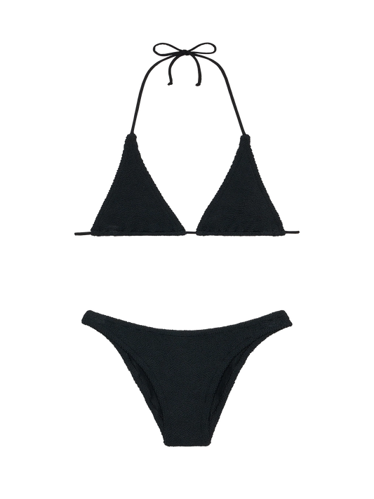 Woman black crinkle triangle bikini Guiana Elise