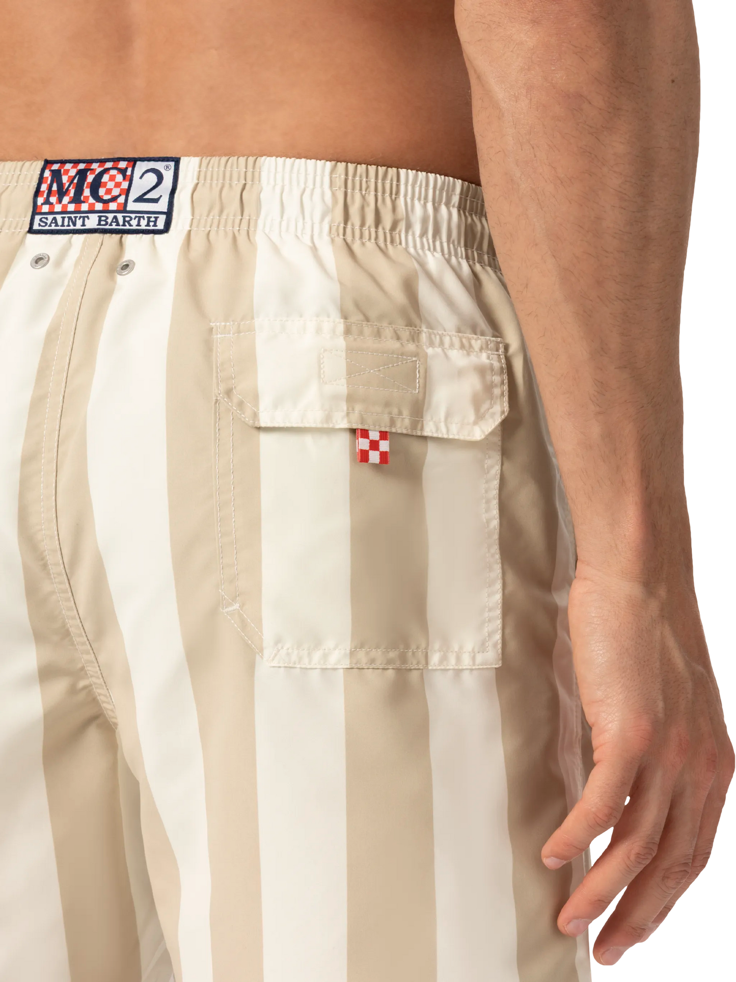 Mid-length striped Gustavia swim-shorts with St. Barth embroidery