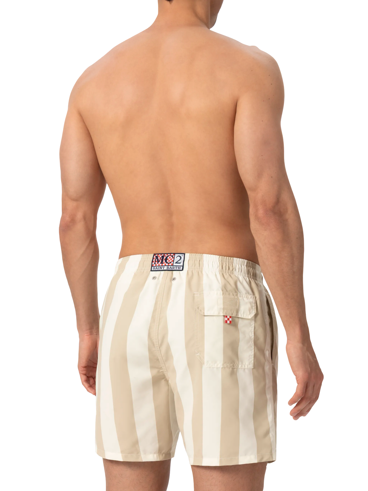 Mid-length striped Gustavia swim-shorts with St. Barth embroidery