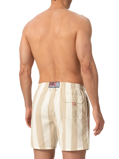 Mid-length striped Gustavia swim-shorts with St. Barth embroidery