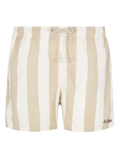 Mid-length striped Gustavia swim-shorts with St. Barth embroidery