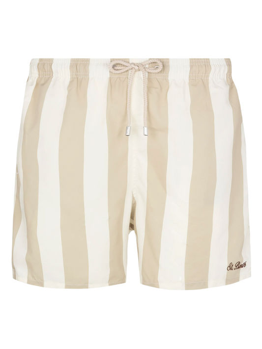 Mid-length striped Gustavia swim-shorts with St. Barth embroidery