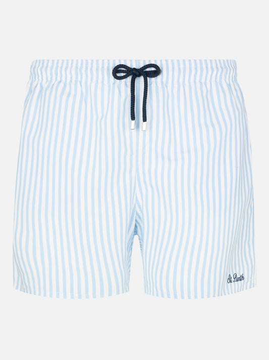 Mid-length striped Gustavia swim-shorts with St. Barth embroidery
