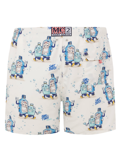 Mid-length Gustavia swim-shorts with cocktail print |CRYPTOPUPPETS SPECIAL EDITION