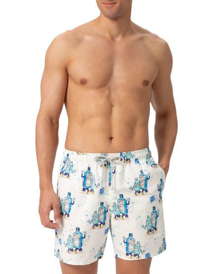 Mid-length Gustavia swim-shorts with cocktail print |CRYPTOPUPPETS SPECIAL EDITION
