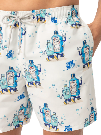 Mid-length Gustavia swim-shorts with cocktail print |CRYPTOPUPPETS SPECIAL EDITION