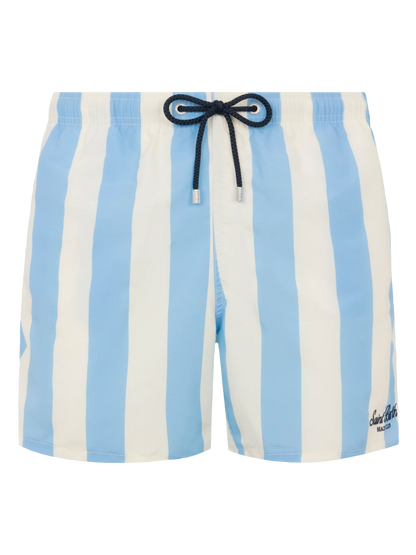 Mid-length striped Gustavia swim-shorts with St. Barth embroidery