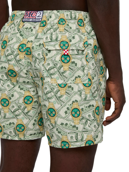 Mid-length Gustavia swim-shorts with watches print