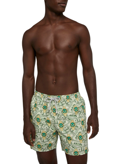 Mid-length Gustavia swim-shorts with watches print