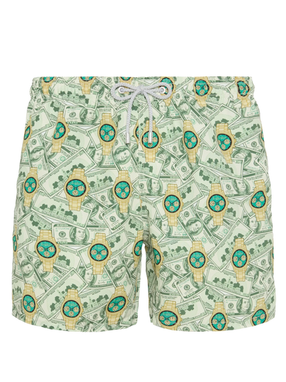 Mid-length Gustavia swim-shorts with watches print