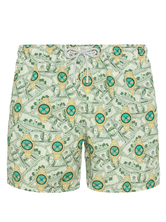 Mid-length Gustavia swim-shorts with watches print