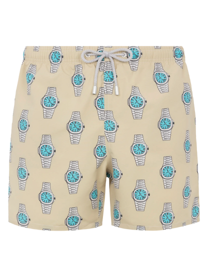 Mid-length Gustavia swim-shorts with watches print