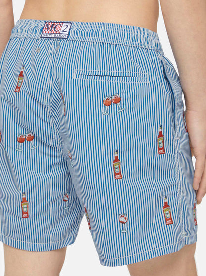 Mid-length striped Gustavia swim-shorts with Aperol Spritz embroidery | APEROL SPECIAL EDITION