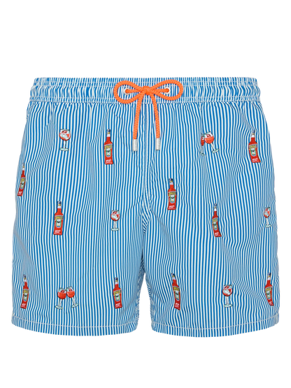 Mid-length striped Gustavia swim-shorts with Aperol Spritz embroidery | APEROL SPECIAL EDITION