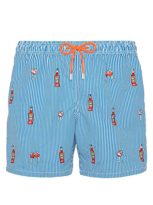 Mid-length striped Gustavia swim-shorts with Aperol Spritz embroidery | APEROL SPECIAL EDITION
