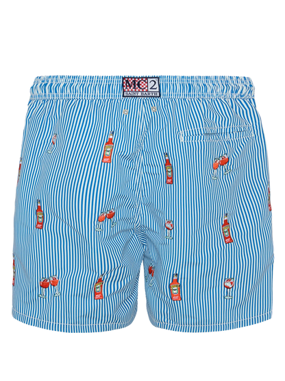 Mid-length striped Gustavia swim-shorts with Aperol Spritz embroidery | APEROL SPECIAL EDITION