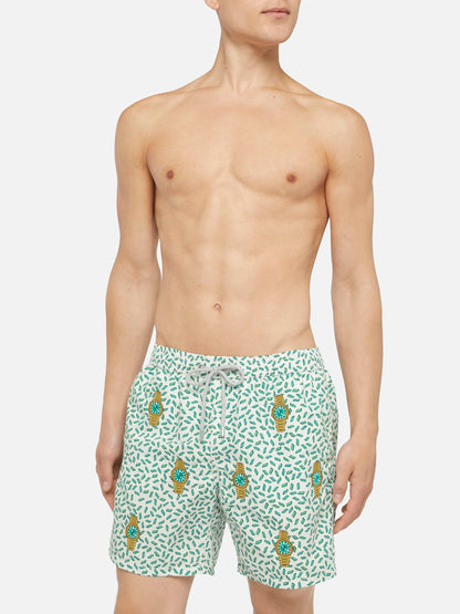 Mid-length striped Gustavia swim-shorts with watches embroidery