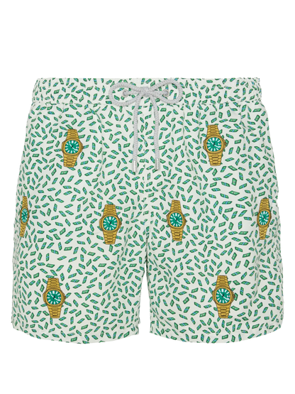 Mid-length striped Gustavia swim-shorts with watches embroidery