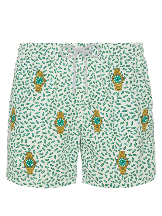 Mid-length striped Gustavia swim-shorts with watches embroidery