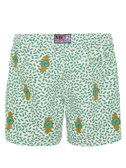 Mid-length striped Gustavia swim-shorts with watches embroidery