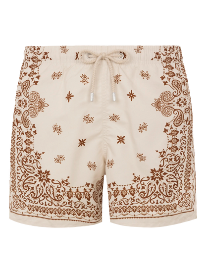 Mid-length Gustavia swim-shorts with bandanna placed print