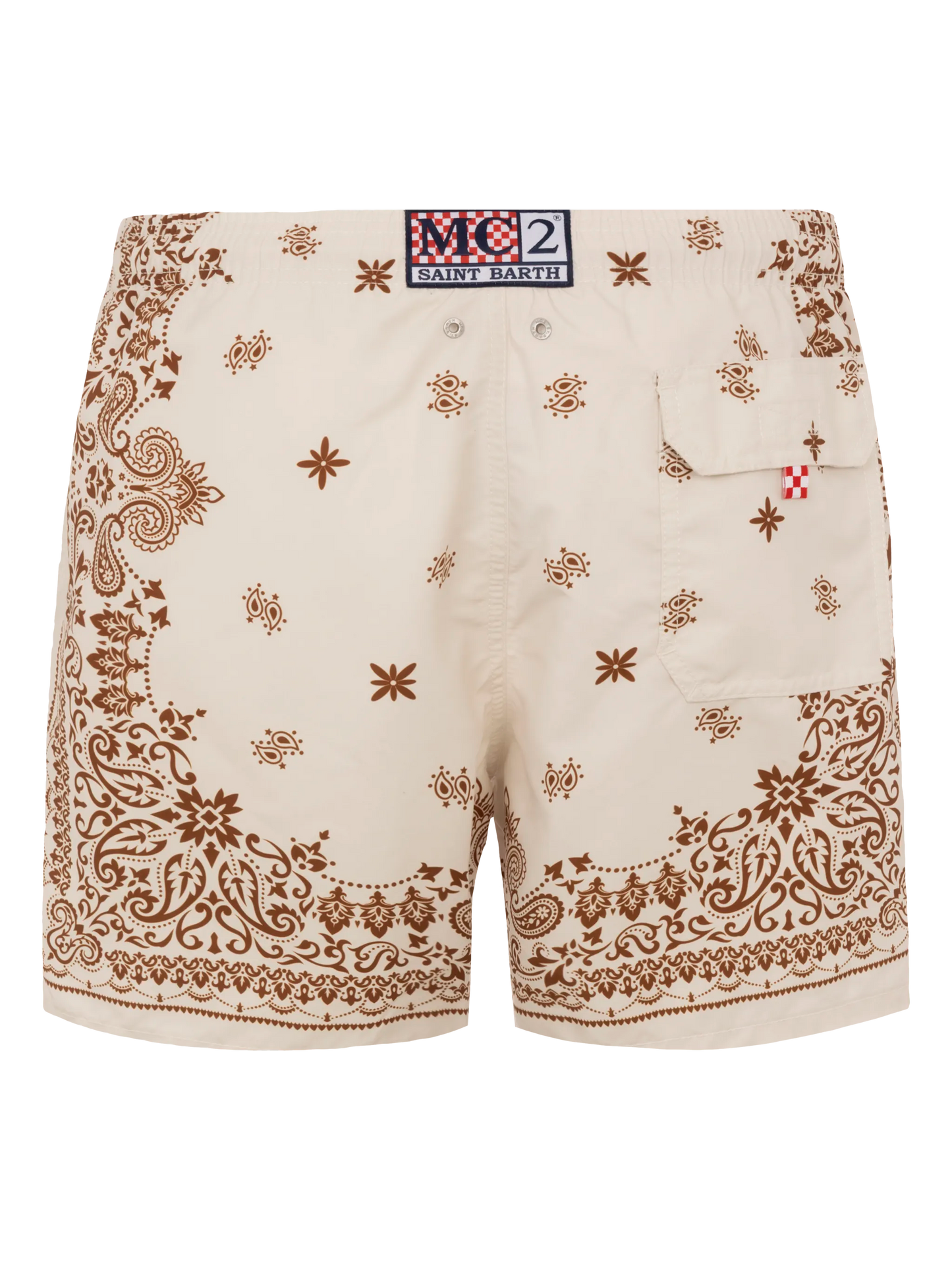 Mid-length Gustavia swim-shorts with bandanna placed print