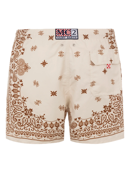 Mid-length Gustavia swim-shorts with bandanna placed print
