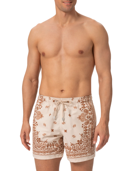 Mid-length Gustavia swim-shorts with bandanna placed print