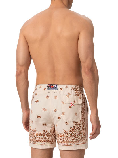 Mid-length Gustavia swim-shorts with bandanna placed print
