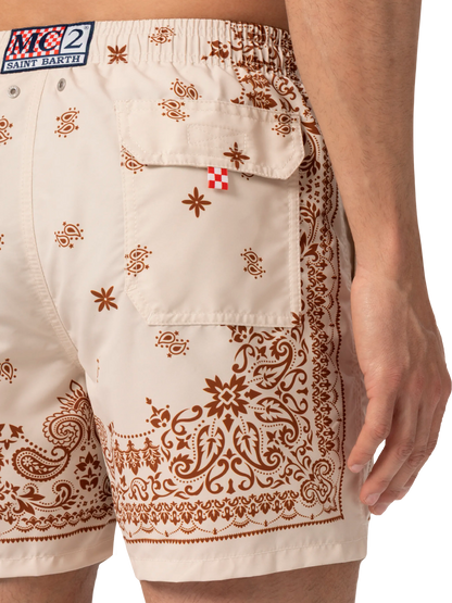 Mid-length Gustavia swim-shorts with bandanna placed print