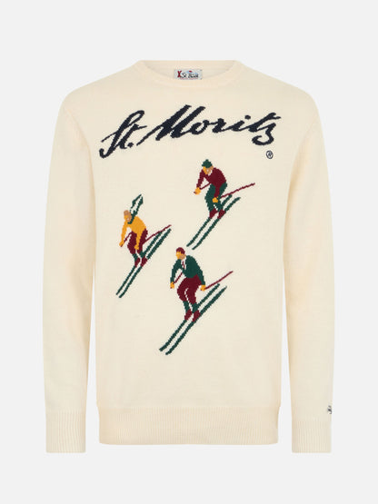 Man white sweater Heron with St. Moritz jacquard | ST. MORITZ TOP OF THE WORLD SPECIAL EDITION
