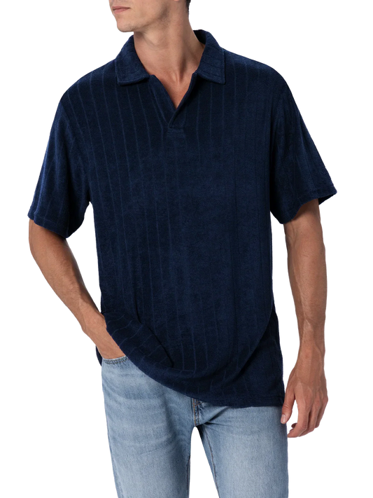 Man ribbed blue terry polo shirt Jeremy