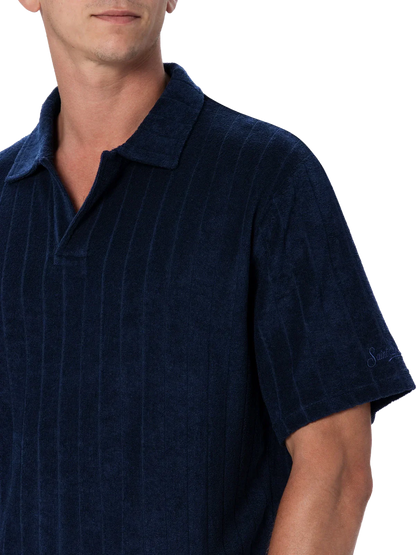 Man ribbed blue terry polo shirt Jeremy