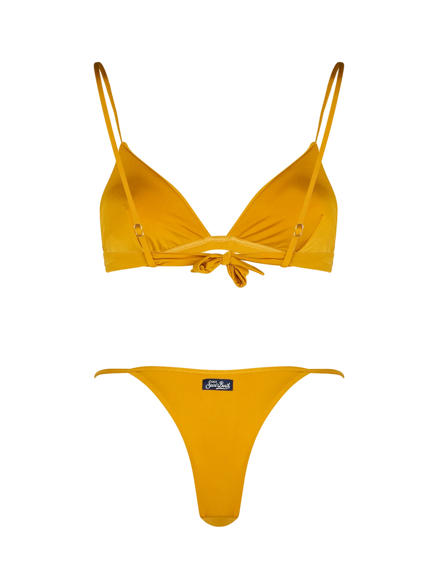 Woman ochre yellow triangle bikini Lucile Jodene