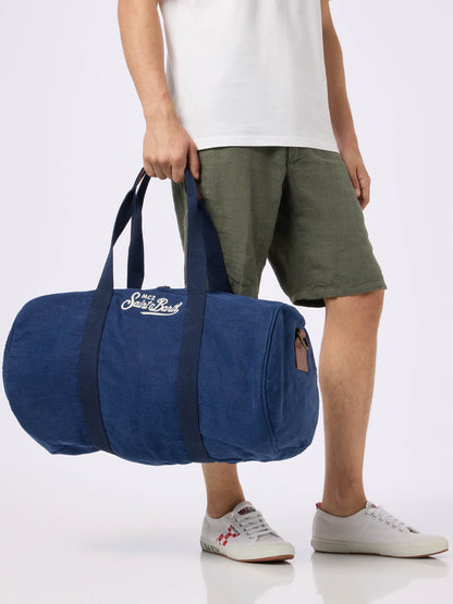 Blue linen travel duffle bag Jetleg - MC2 Saint Barth