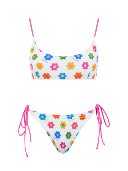 Woman terry bralette bikini Judy Marielle with daisy print
