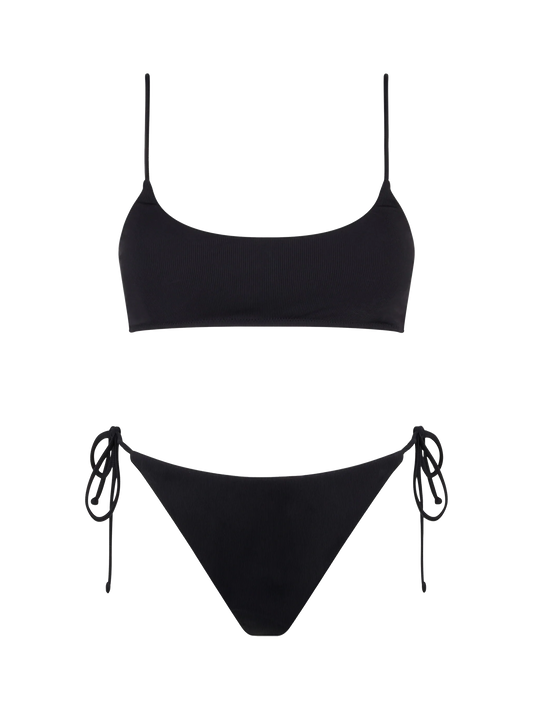 Woman black ribbed bralette bikini Judy Virgo