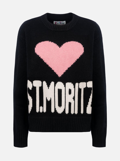 Woman black fair isle sweater Kyla with St. Moritz jacquard