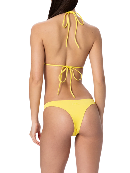 Woman pale yellow triangle bikini Leah Naomi