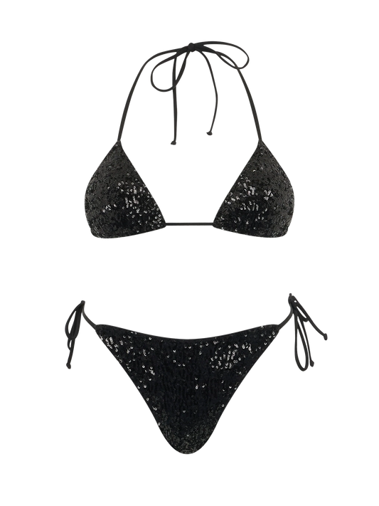 Woman black sequins triangle bikini Leah Marielle
