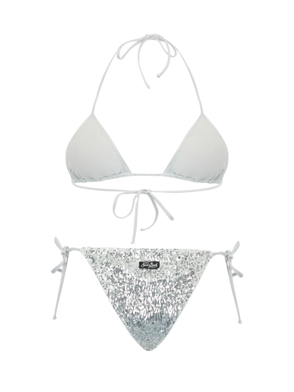 Woman silver sequins triangle bikini Leah Marielle