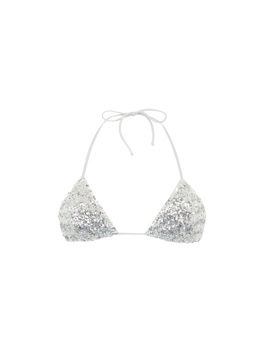 Woman silver sequins triangle top Leah